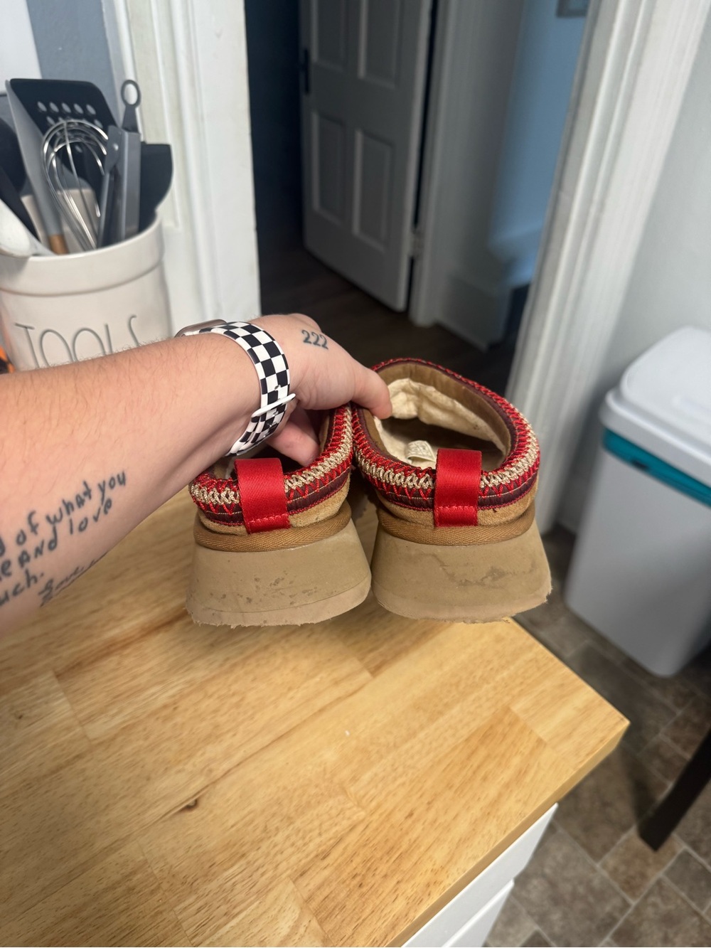 UGG womens Chestnut Suede Slip-On Clog with Red Trim - Picture 5 of 6